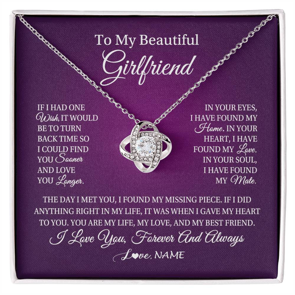 Love Knot Necklace 14K White Gold Finish | Personalized To My Beautiful Girlfriend Necklace Gift Romantic Gifts For Girlfriend Birthday Anniversary Valentines Christmas Customized Gift Box Message Card | teecentury