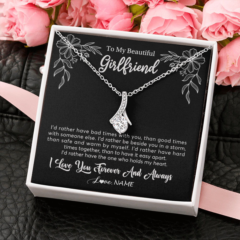 Alluring Beauty Necklace 14K White Gold Finish | 2 | Personalized To My Beautiful Girlfriend Necklace Gifts From Boyfriend I'd Rather Girlfriend Birthday Anniversary Valentines Customized Gift Box Message Card | teecentury