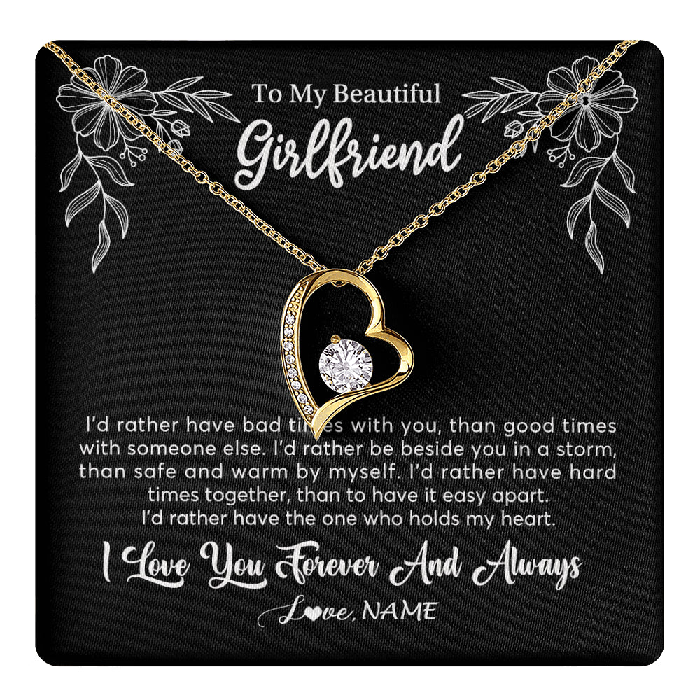 Forever Love Necklace 18K Yellow Gold Finish | 1 | Personalized To My Beautiful Girlfriend Necklace Gifts From Boyfriend I'd Rather Girlfriend Birthday Anniversary Valentines Customized Gift Box Message Card | teecentury