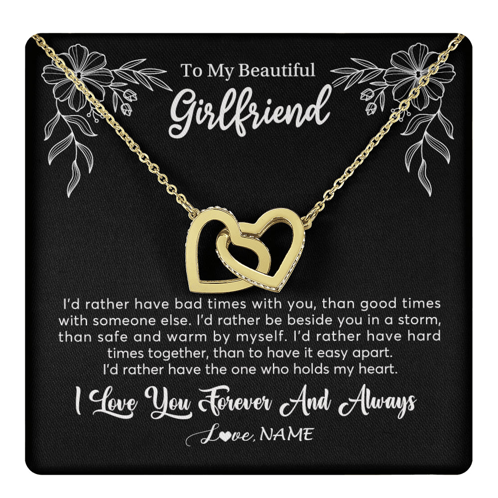 Interlocking Hearts Necklace 18K Yellow Gold Finish | 1 | Personalized To My Beautiful Girlfriend Necklace Gifts From Boyfriend I'd Rather Girlfriend Birthday Anniversary Valentines Customized Gift Box Message Card | teecentury