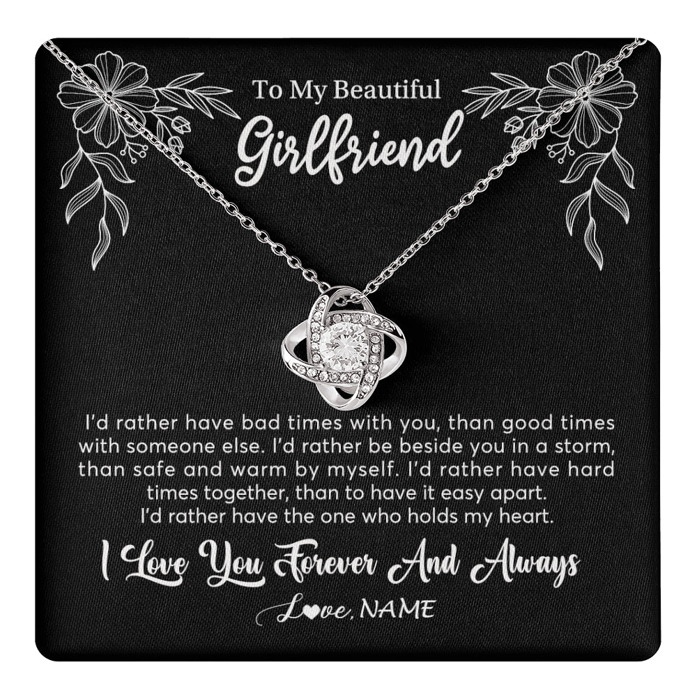 Love Knot Necklace 14K White Gold Finish | 1 | Personalized To My Beautiful Girlfriend Necklace Gifts From Boyfriend I'd Rather Girlfriend Birthday Anniversary Valentines Customized Gift Box Message Card | teecentury