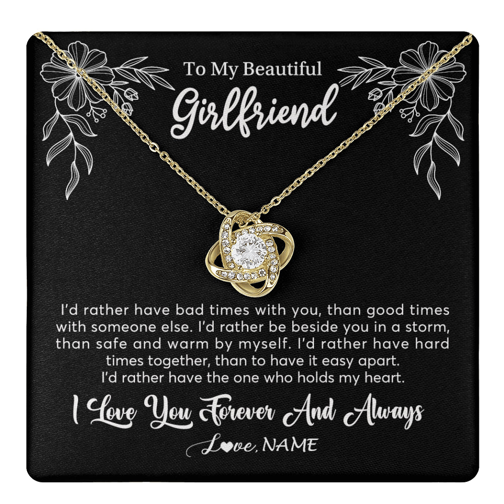 Love Knot Necklace 18K Yellow Gold Finish | 1 | Personalized To My Beautiful Girlfriend Necklace Gifts From Boyfriend I'd Rather Girlfriend Birthday Anniversary Valentines Customized Gift Box Message Card | teecentury