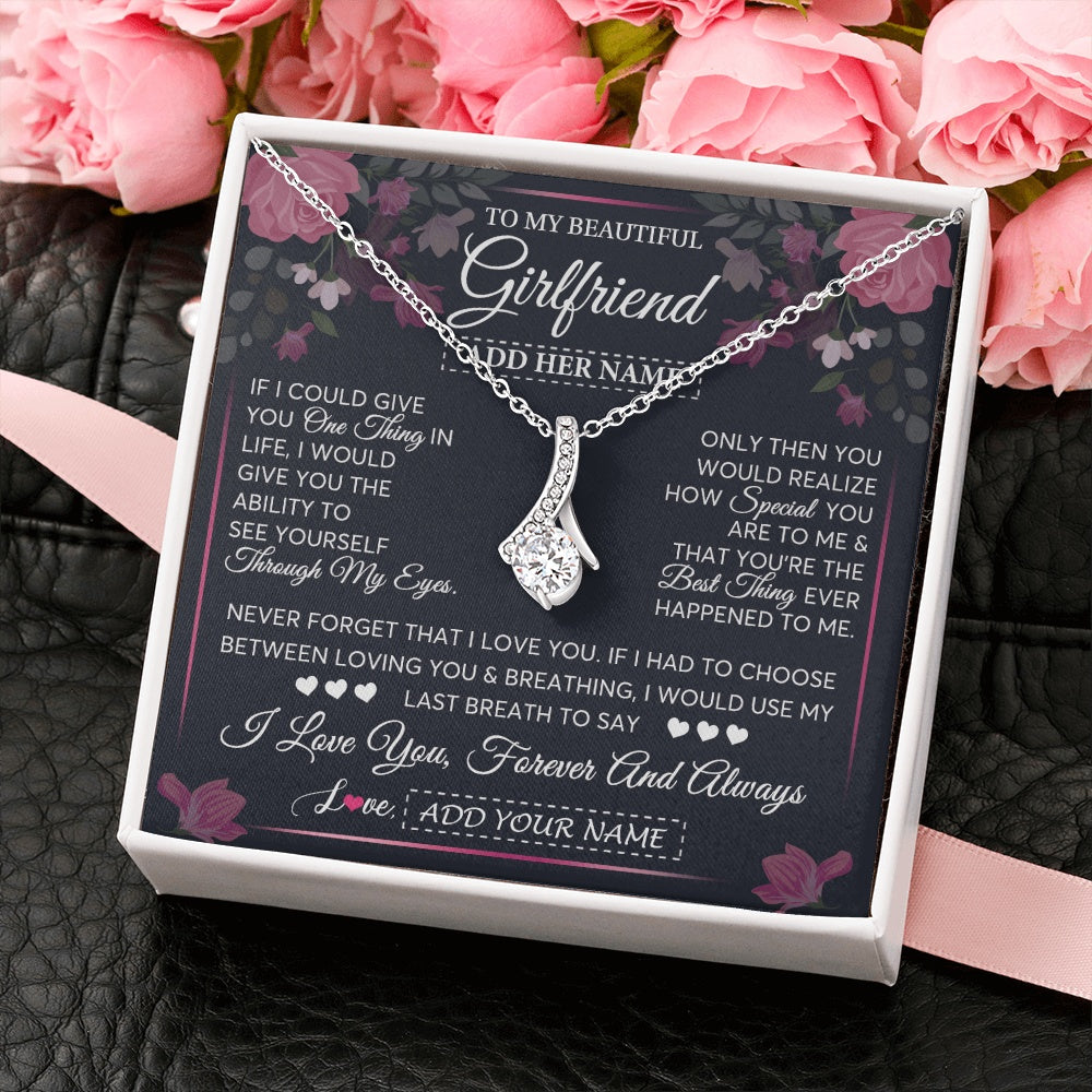 Alluring Beauty Necklace 14K White Gold Finish | 2 | Personalized To My Beautiful Girlfriend Necklace I Love You Girlfriend Gifts Romantic Birthday Gifts Valentines Christmas Custom Gift Box Message Card | teecentury.myshopify