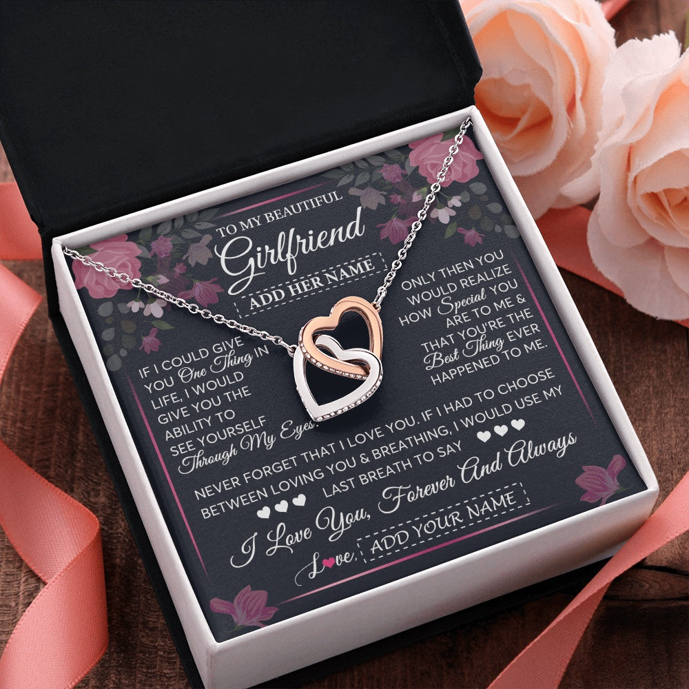 Interlocking Hearts Necklace Stainless Steel & Rose Gold Finish | 2 | Personalized To My Beautiful Girlfriend Necklace I Love You Girlfriend Gifts Romantic Birthday Gifts Valentines Christmas Custom Gift Box Message Card | teecentury.myshopify