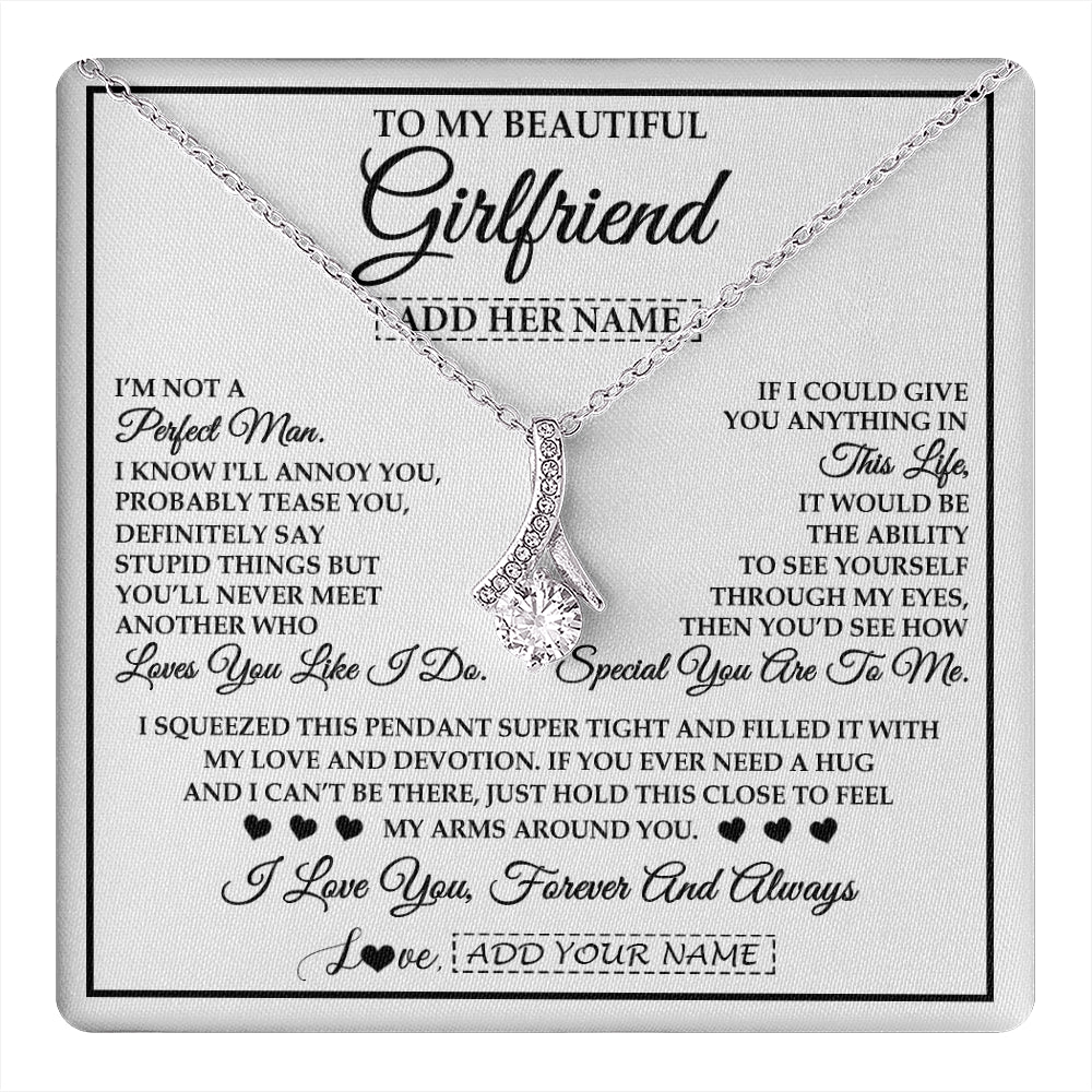 Alluring Beauty Necklace 14K White Gold Finish | 1 | Personalized To My Beautiful Girlfriend Necklace Love You Like I Do Promise Girlfriend Romantic Birthday Gifts Anniversary Christmas Gift Box Message Card | teecentury