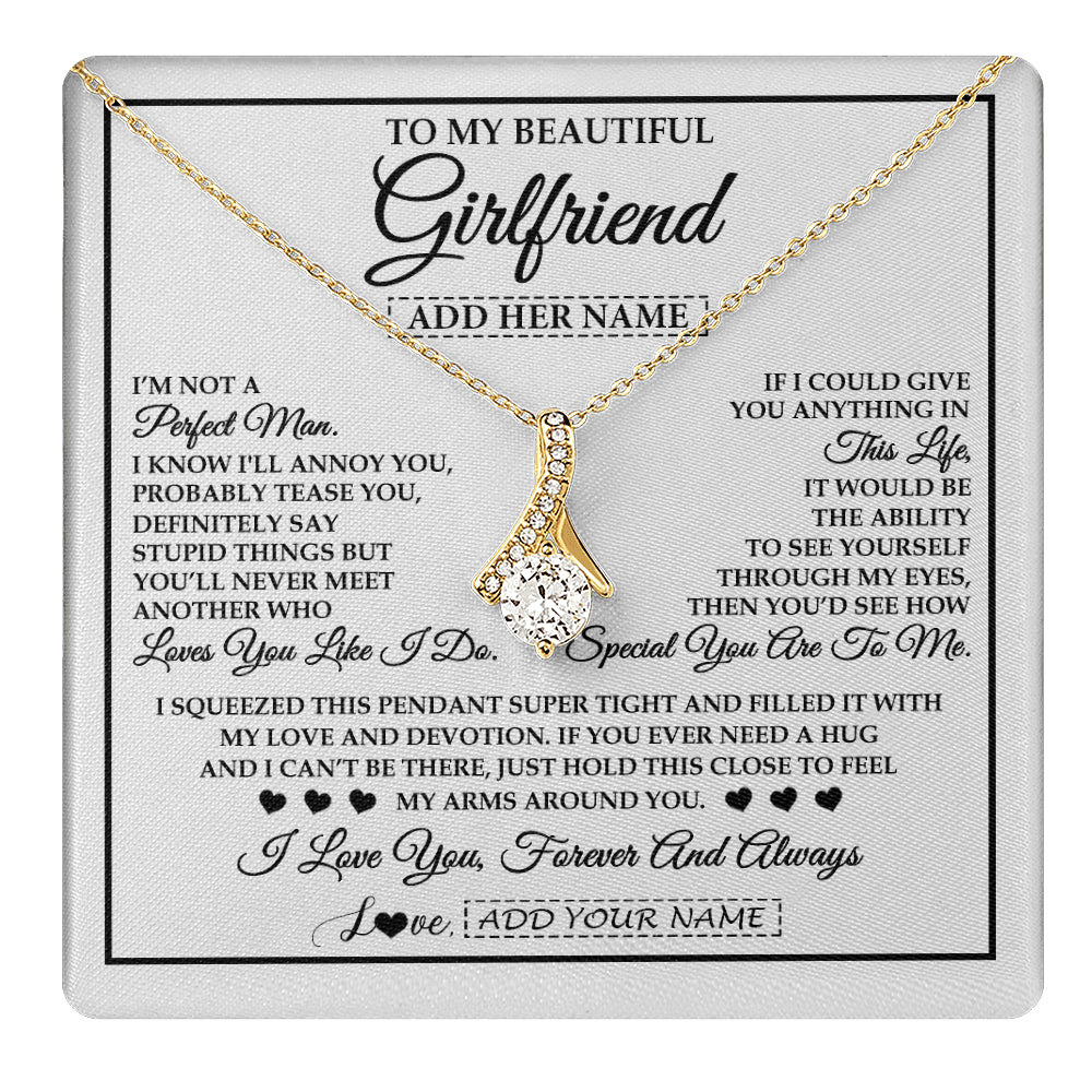Alluring Beauty Necklace 18K Yellow Gold Finish | 1 | Personalized To My Beautiful Girlfriend Necklace Love You Like I Do Promise Girlfriend Romantic Birthday Gifts Anniversary Christmas Gift Box Message Card | teecentury