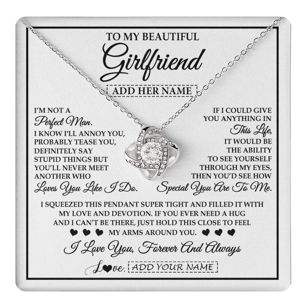 Love Knot Necklace 14K White Gold Finish | 1 | Personalized To My Beautiful Girlfriend Necklace Love You Like I Do Promise Girlfriend Romantic Birthday Gifts Anniversary Christmas Gift Box Message Card | teecentury