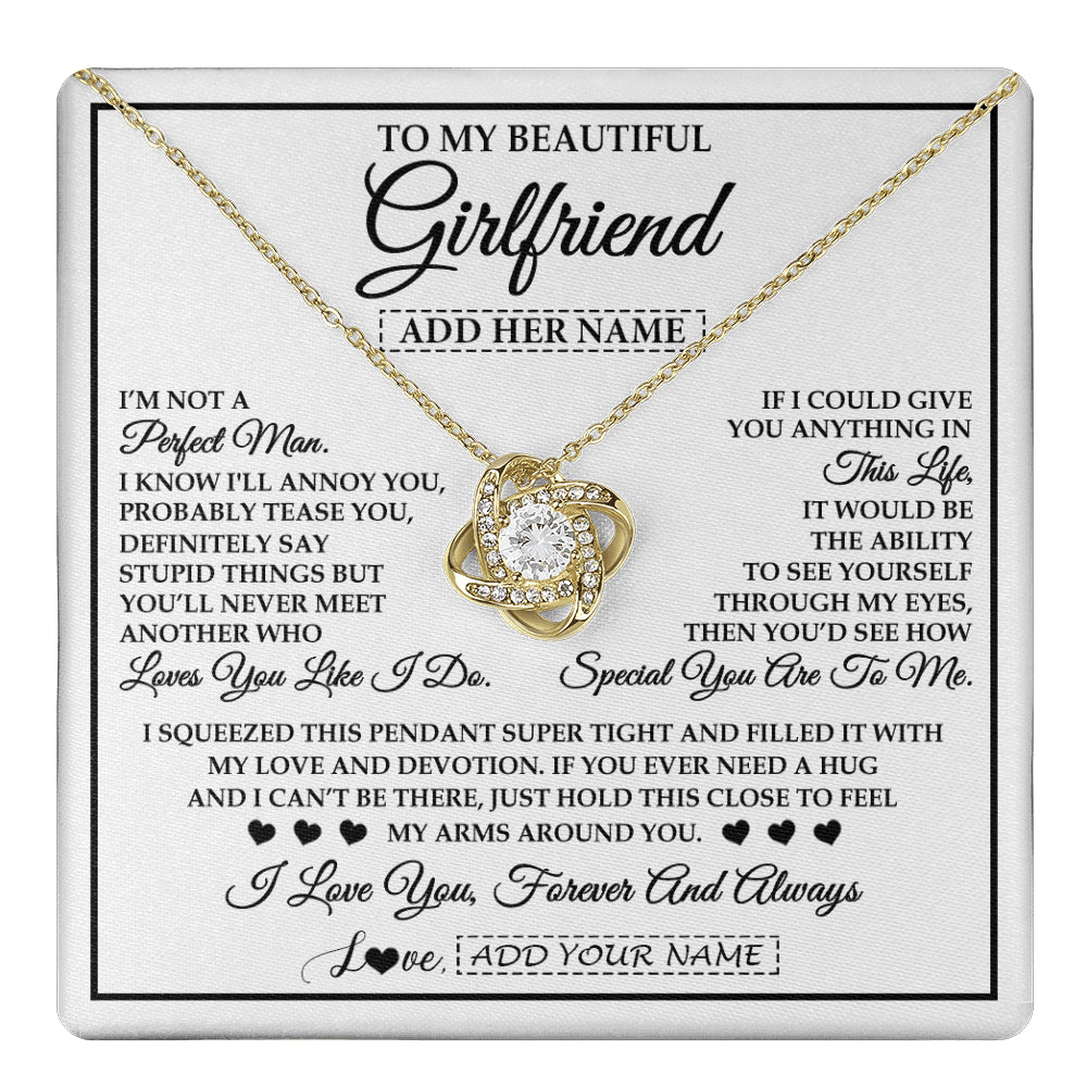 Love Knot Necklace 18K Yellow Gold Finish | 1 | Personalized To My Beautiful Girlfriend Necklace Love You Like I Do Promise Girlfriend Romantic Birthday Gifts Anniversary Christmas Gift Box Message Card | teecentury