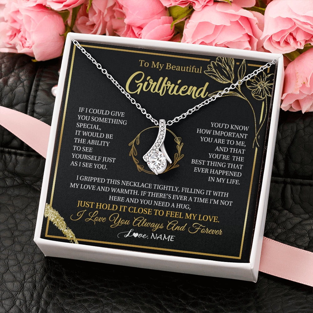 Alluring Beauty Necklace 14K White Gold Finish | 2 | Personalized To My Beautiful Girlfriend Necklace  My Love Girlfriend Birthday Gifts Romantic Unique Anniversary Christmas Customized Gift Box Message Card | teecentury