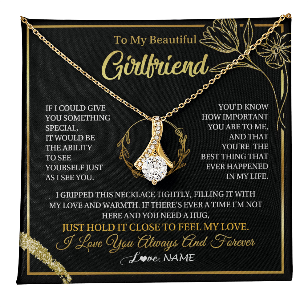 Alluring Beauty Necklace 18K Yellow Gold Finish | 1 | Personalized To My Beautiful Girlfriend Necklace  My Love Girlfriend Birthday Gifts Romantic Unique Anniversary Christmas Customized Gift Box Message Card | teecentury