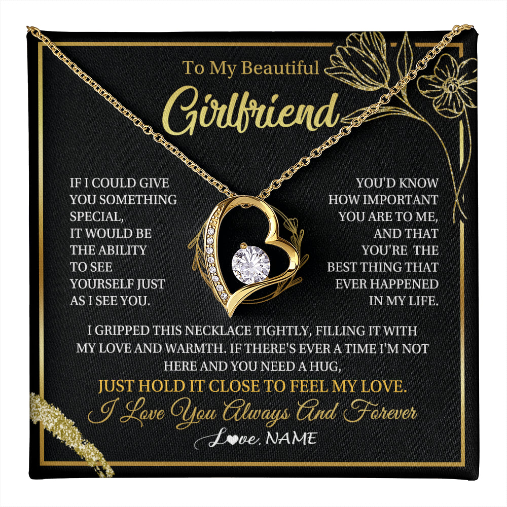 Forever Love Necklace 18K Yellow Gold Finish | 1 | Personalized To My Beautiful Girlfriend Necklace  My Love Girlfriend Birthday Gifts Romantic Unique Anniversary Christmas Customized Gift Box Message Card | teecentury