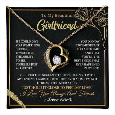Forever Love Necklace 18K Yellow Gold Finish | 1 | Personalized To My Beautiful Girlfriend Necklace  My Love Girlfriend Birthday Gifts Romantic Unique Anniversary Christmas Customized Gift Box Message Card | teecentury