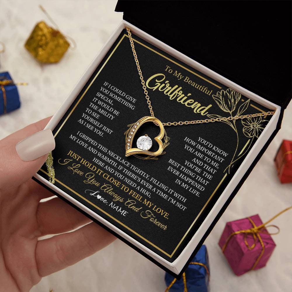 Forever Love Necklace 18K Yellow Gold Finish | 2 | Personalized To My Beautiful Girlfriend Necklace  My Love Girlfriend Birthday Gifts Romantic Unique Anniversary Christmas Customized Gift Box Message Card | teecentury