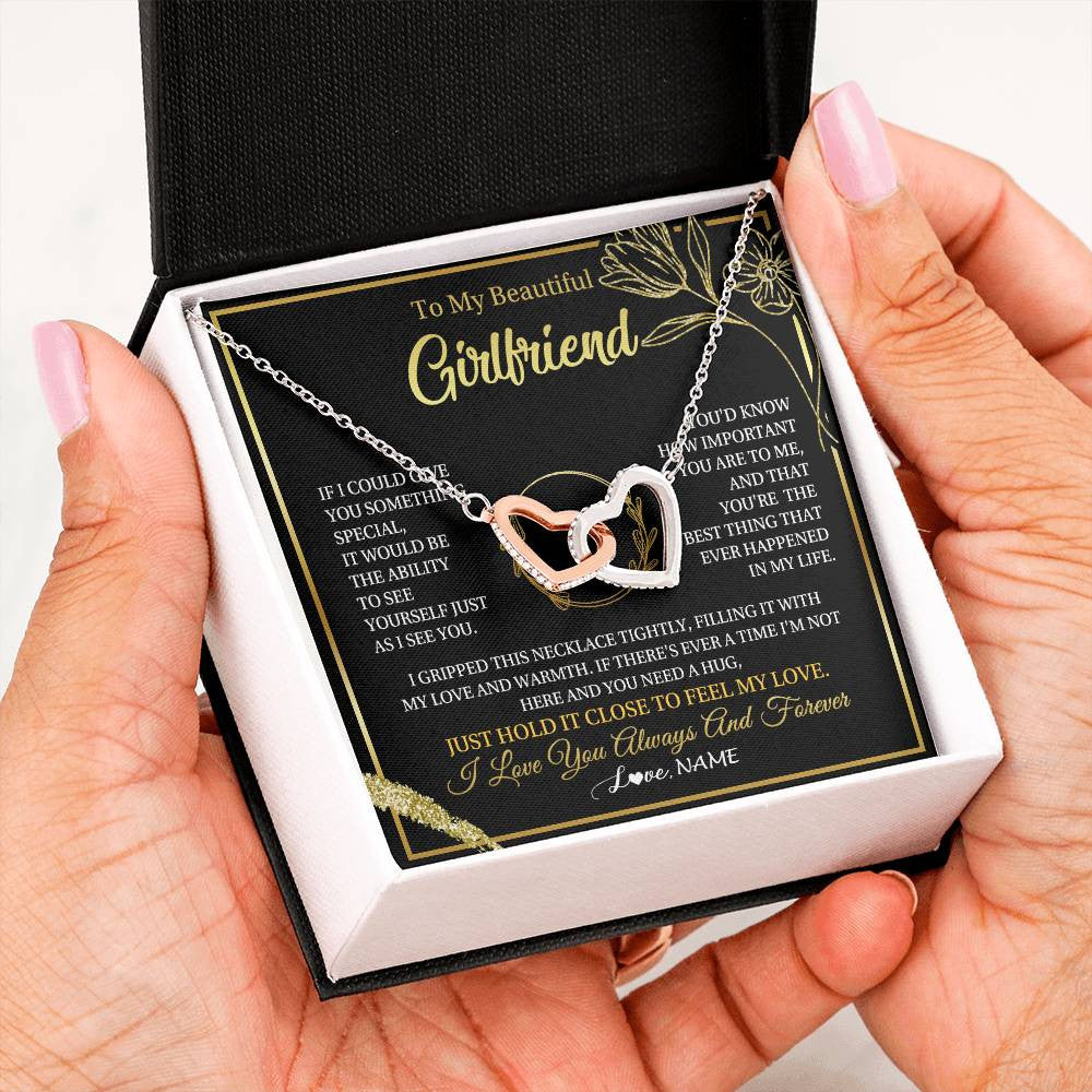 Interlocking Hearts Necklace Stainless Steel & Rose Gold Finish | 2 | Personalized To My Beautiful Girlfriend Necklace  My Love Girlfriend Birthday Gifts Romantic Unique Anniversary Christmas Customized Gift Box Message Card | teecentury