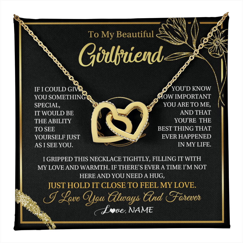 Interlocking Hearts Necklace 18K Yellow Gold Finish | 1 | Personalized To My Beautiful Girlfriend Necklace  My Love Girlfriend Birthday Gifts Romantic Unique Anniversary Christmas Customized Gift Box Message Card | teecentury