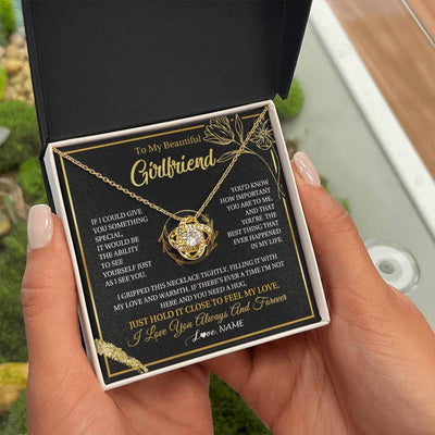 Love Knot Necklace 18K Yellow Gold Finish | 2 | Personalized To My Beautiful Girlfriend Necklace  My Love Girlfriend Birthday Gifts Romantic Unique Anniversary Christmas Customized Gift Box Message Card | teecentury