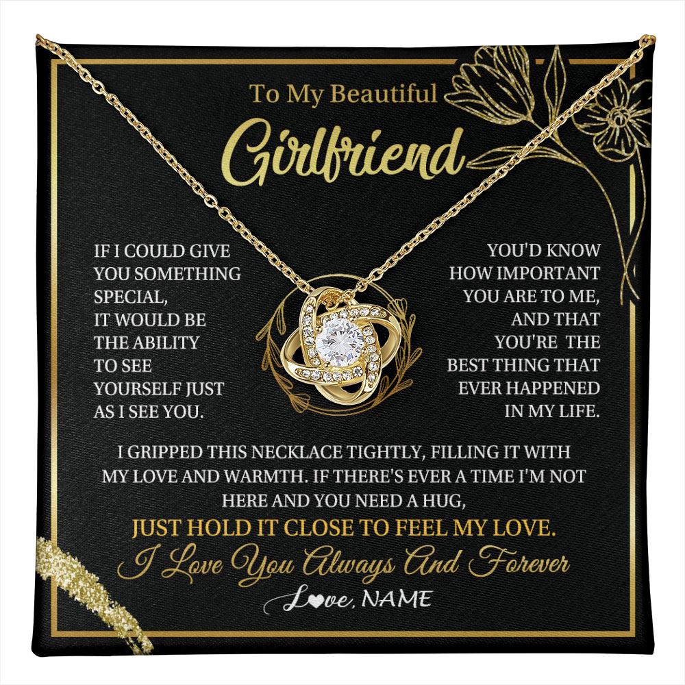 Love Knot Necklace 18K Yellow Gold Finish | 1 | Personalized To My Beautiful Girlfriend Necklace  My Love Girlfriend Birthday Gifts Romantic Unique Anniversary Christmas Customized Gift Box Message Card | teecentury