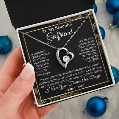 Forever Love Necklace 14K White Gold Finish | Personalized To My Beautiful Girlfriend Necklace Romantic Gifts Girlfriend Birthday Anniversary Jewelry Valentines Christmas Customized Gift Box Message Card | teecentury