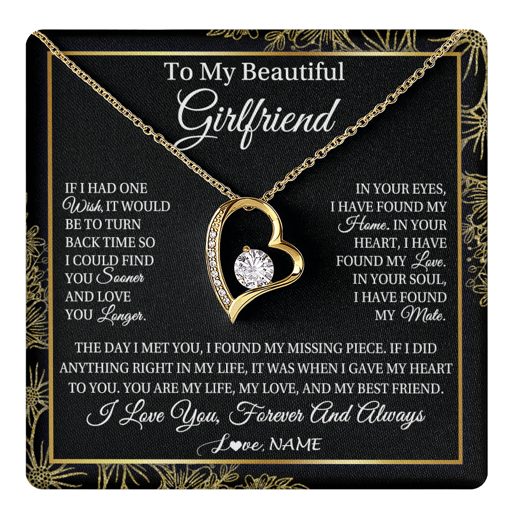 Forever Love Necklace 18K Yellow Gold Finish | 1 | Personalized To My Beautiful Girlfriend Necklace Romantic Gifts Girlfriend Birthday Anniversary Jewelry Valentines Christmas Customized Gift Box Message Card | teecentury