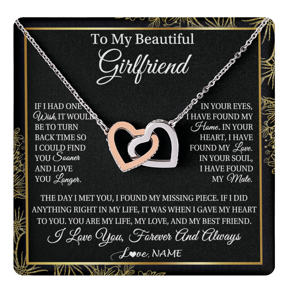 Interlocking Hearts Necklace Stainless Steel & Rose Gold Finish | 1 | Personalized To My Beautiful Girlfriend Necklace Romantic Gifts Girlfriend Birthday Anniversary Jewelry Valentines Christmas Customized Gift Box Message Card | teecentury