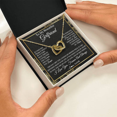 Interlocking Hearts Necklace 18K Yellow Gold Finish | Personalized To My Beautiful Girlfriend Necklace Romantic Gifts Girlfriend Birthday Anniversary Jewelry Valentines Christmas Customized Gift Box Message Card | teecentury