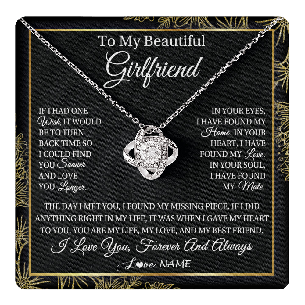 Love Knot Necklace 14K White Gold Finish | 1 | Personalized To My Beautiful Girlfriend Necklace Romantic Gifts Girlfriend Birthday Anniversary Jewelry Valentines Christmas Customized Gift Box Message Card | teecentury