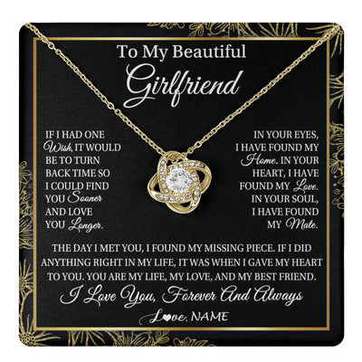 Love Knot Necklace 18K Yellow Gold Finish | 1 | Personalized To My Beautiful Girlfriend Necklace Romantic Gifts Girlfriend Birthday Anniversary Jewelry Valentines Christmas Customized Gift Box Message Card | teecentury