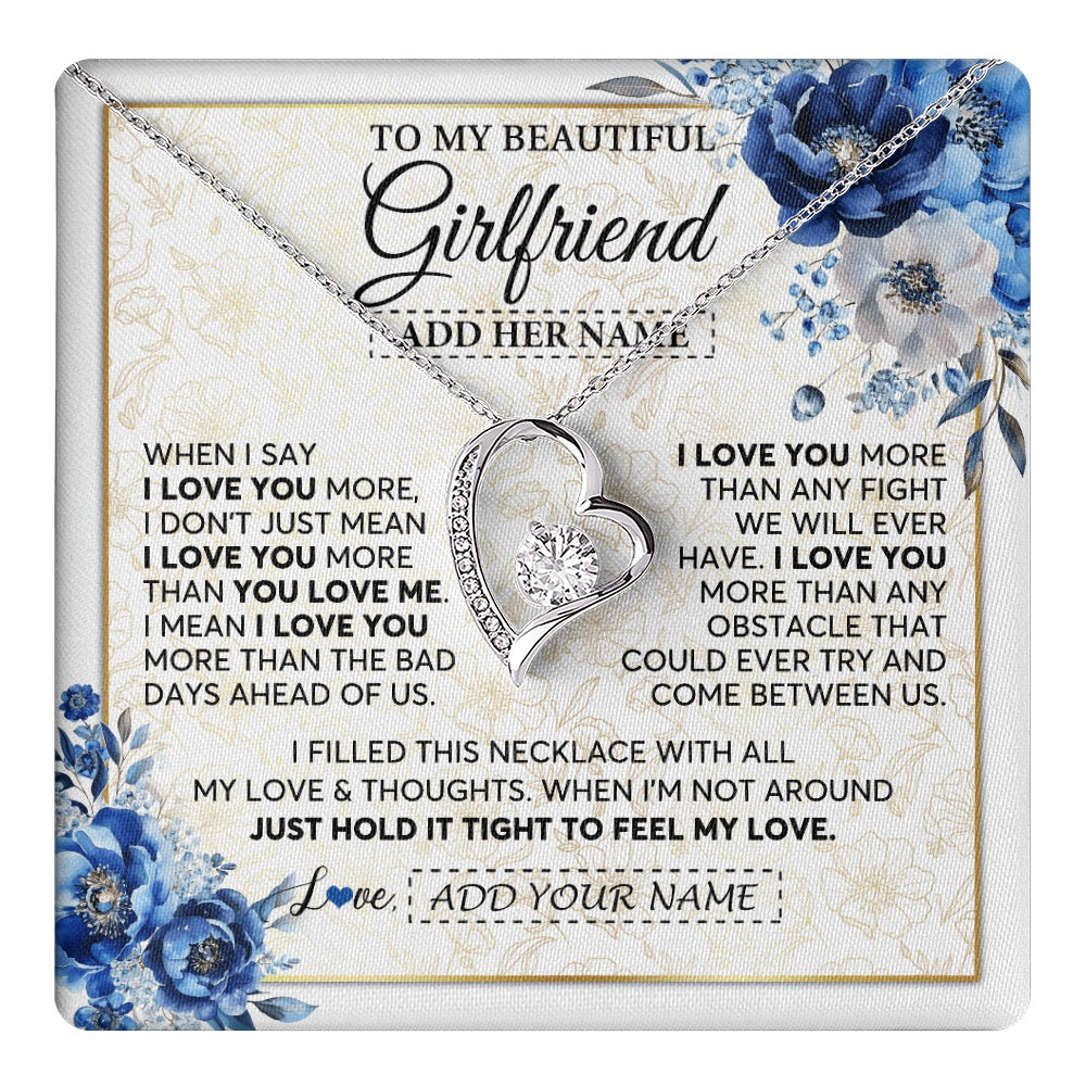 Forever Love Necklace 14K White Gold Finish | 1 | Personalized To My Beautiful Girlfriend Necklace When I Say Girlfriend Gifts Romantic Birthday Gifts Valentines Christmas Custom Gift Box Message Card | https://teecentury.