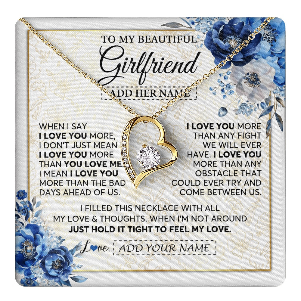 Forever Love Necklace 18K Yellow Gold Finish | 1 | Personalized To My Beautiful Girlfriend Necklace When I Say Girlfriend Gifts Romantic Birthday Gifts Valentines Christmas Custom Gift Box Message Card | https://teecentury.