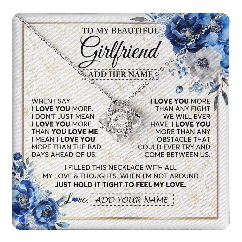 Love Knot Necklace 14K White Gold Finish | 1 | Personalized To My Beautiful Girlfriend Necklace When I Say Girlfriend Gifts Romantic Birthday Gifts Valentines Christmas Custom Gift Box Message Card | https://teecentury.