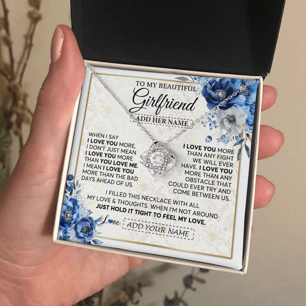 Love Knot Necklace 14K White Gold Finish | 2 | Personalized To My Beautiful Girlfriend Necklace When I Say Girlfriend Gifts Romantic Birthday Gifts Valentines Christmas Custom Gift Box Message Card | https://teecentury.