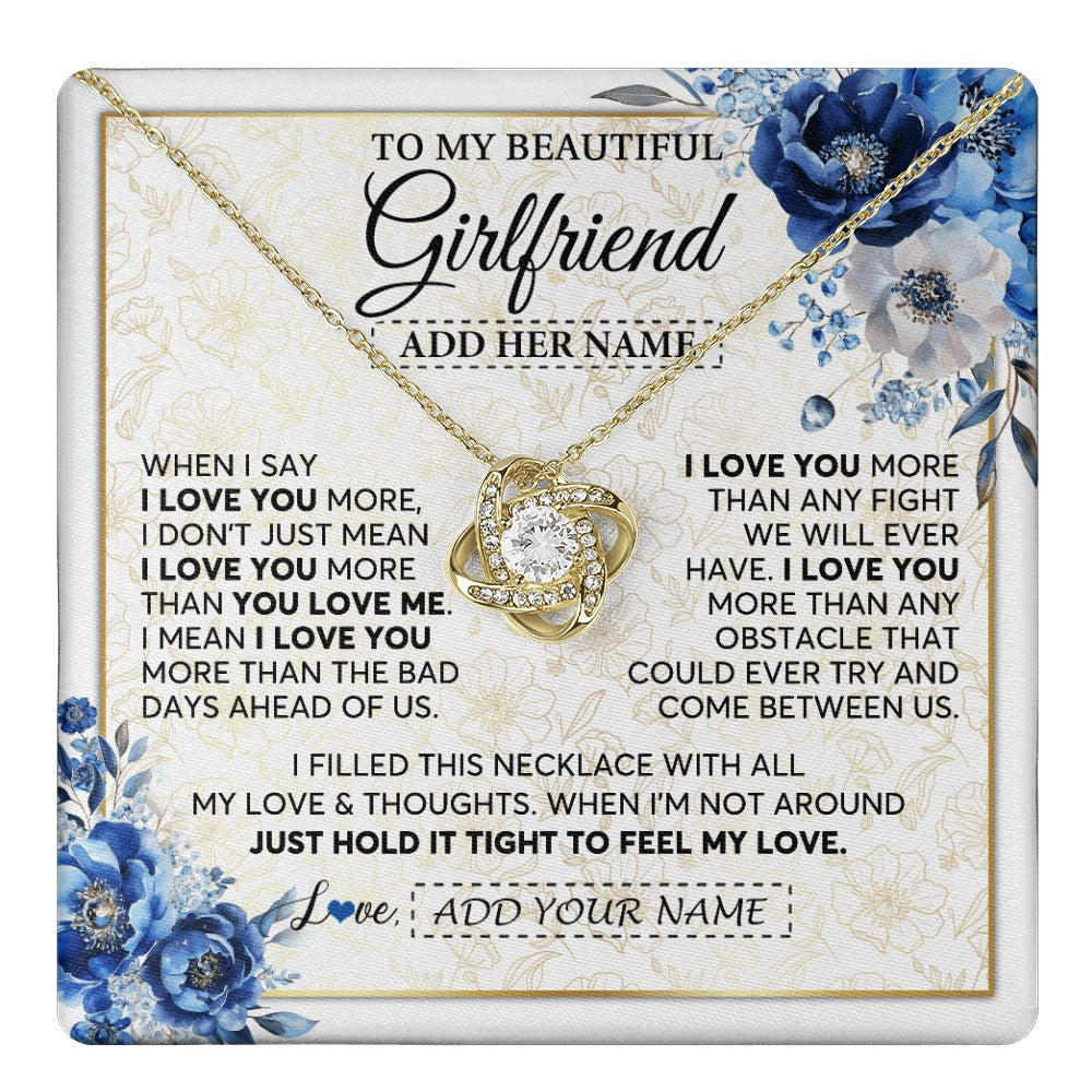 Love Knot Necklace 18K Yellow Gold Finish | 1 | Personalized To My Beautiful Girlfriend Necklace When I Say Girlfriend Gifts Romantic Birthday Gifts Valentines Christmas Custom Gift Box Message Card | https://teecentury.