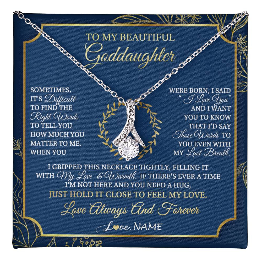 Alluring Beauty Necklace 14K White Gold Finish | 1 | Personalized To My Beautiful Goddaughter From Aunt Uncle I Gripped This Necklace Goddaughter Jewelry Birthday Christmas Customized Gift Box Message Card | teecentury