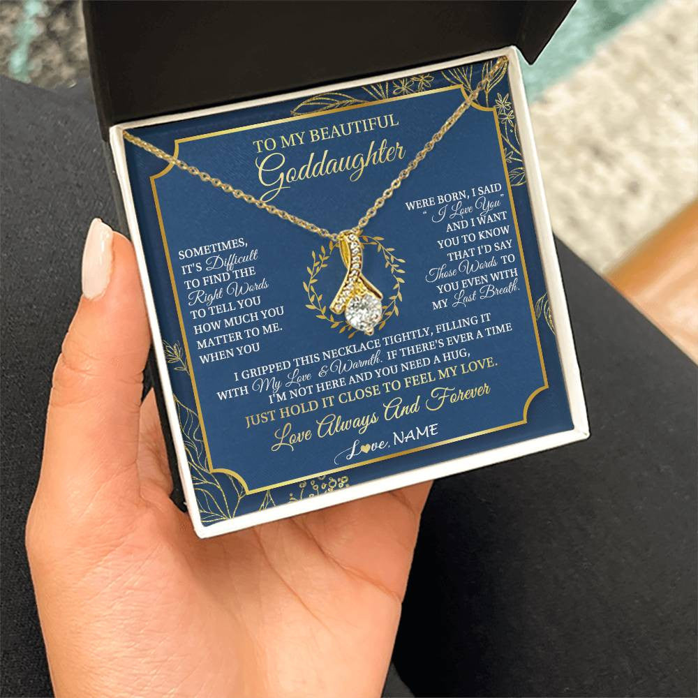 Alluring Beauty Necklace 18K Yellow Gold Finish | 2 | Personalized To My Beautiful Goddaughter From Aunt Uncle I Gripped This Necklace Goddaughter Jewelry Birthday Christmas Customized Gift Box Message Card | teecentury