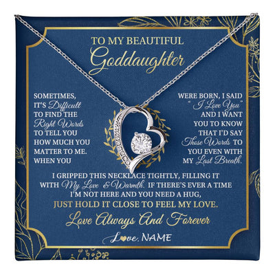 Forever Love Necklace 14K White Gold Finish | 1 | Personalized To My Beautiful Goddaughter From Aunt Uncle I Gripped This Necklace Goddaughter Jewelry Birthday Christmas Customized Gift Box Message Card | teecentury