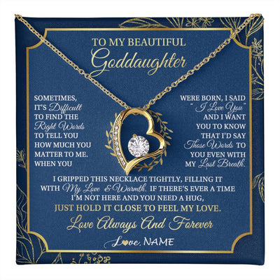 Forever Love Necklace 18K Yellow Gold Finish | 1 | Personalized To My Beautiful Goddaughter From Aunt Uncle I Gripped This Necklace Goddaughter Jewelry Birthday Christmas Customized Gift Box Message Card | teecentury