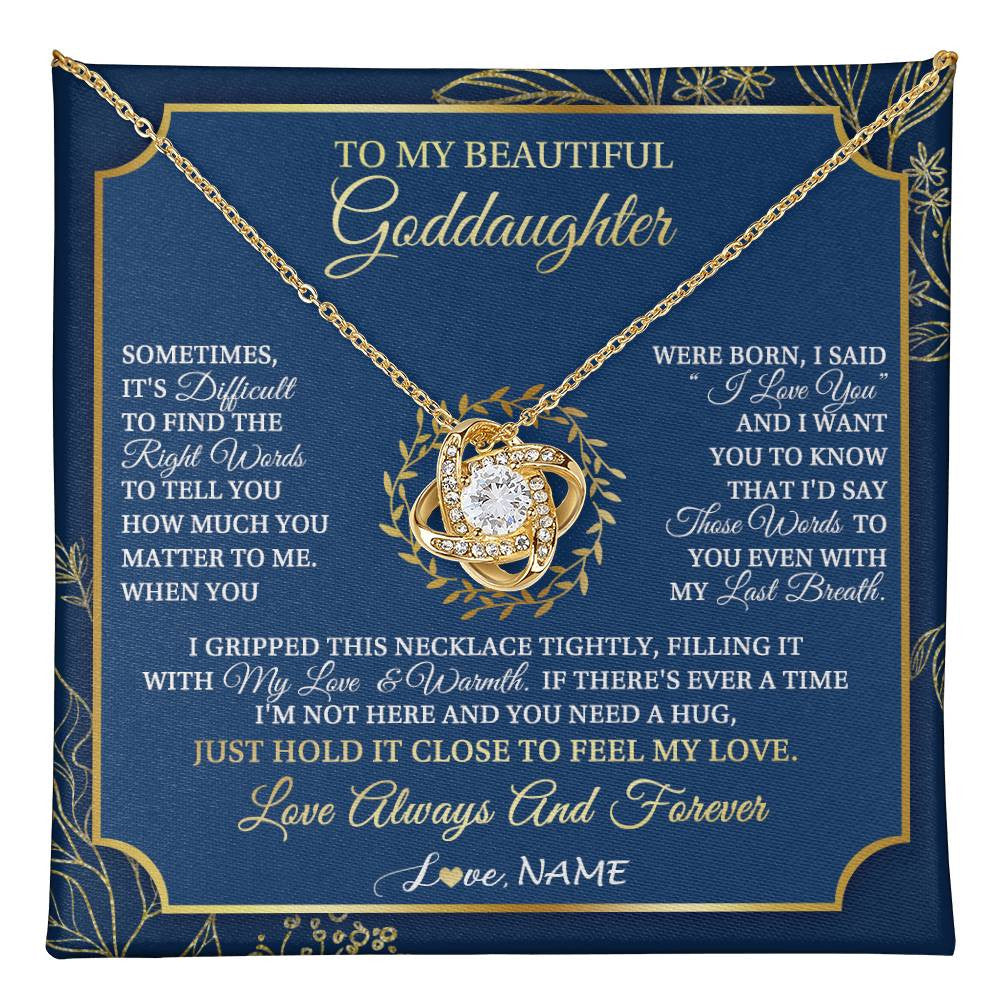 Love Knot Necklace 18K Yellow Gold Finish | 1 | Personalized To My Beautiful Goddaughter From Aunt Uncle I Gripped This Necklace Goddaughter Jewelry Birthday Christmas Customized Gift Box Message Card | teecentury