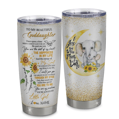 Personalized To My Beautiful Goddaughter From Godmother Stainless Steel Tumbler Cup I Love You To Moon Elephant Sunflower Goddaughter Birthday Christmas Travel Mug | teecentury