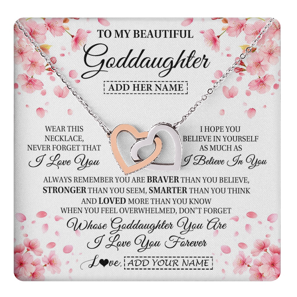 Interlocking Hearts Necklace Stainless Steel & Rose Gold Finish | 1 | Personalized To My Beautiful Goddaughter From Godmother Uncle Necklace Never Forget Birthday Gifts For Goddaughter Gift Christmas Gift Box Message Card | teecentury.myshopify