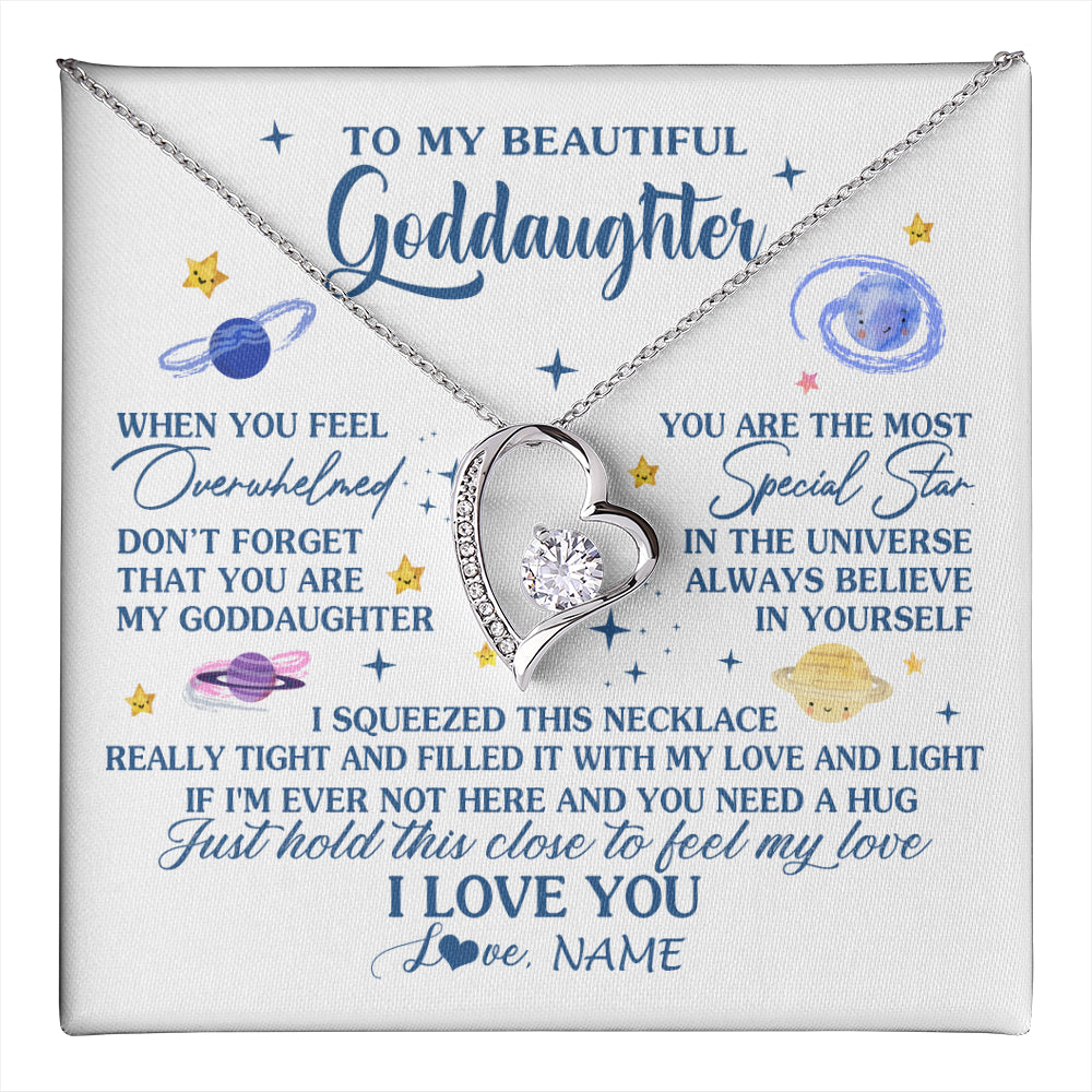 Forever Love Necklace 14K White Gold Finish | 1 | Personalized To My Beautiful Goddaughter Gifs From Godmother Necklace Inspirational Goddaughter Birthday Graduation Christmas Customized Gift Box Message Card | teecentury
