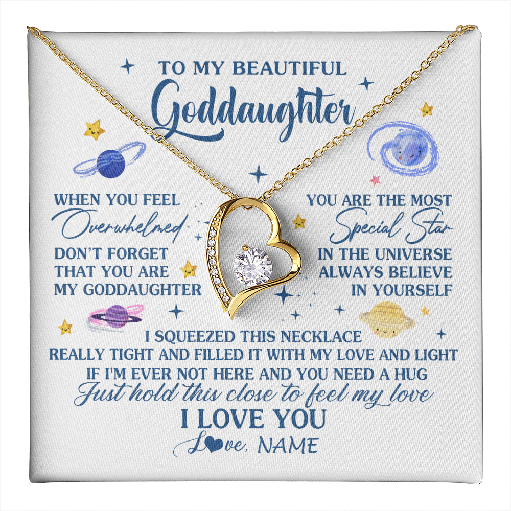 Forever Love Necklace 18K Yellow Gold Finish | 1 | Personalized To My Beautiful Goddaughter Gifs From Godmother Necklace Inspirational Goddaughter Birthday Graduation Christmas Customized Gift Box Message Card | teecentury