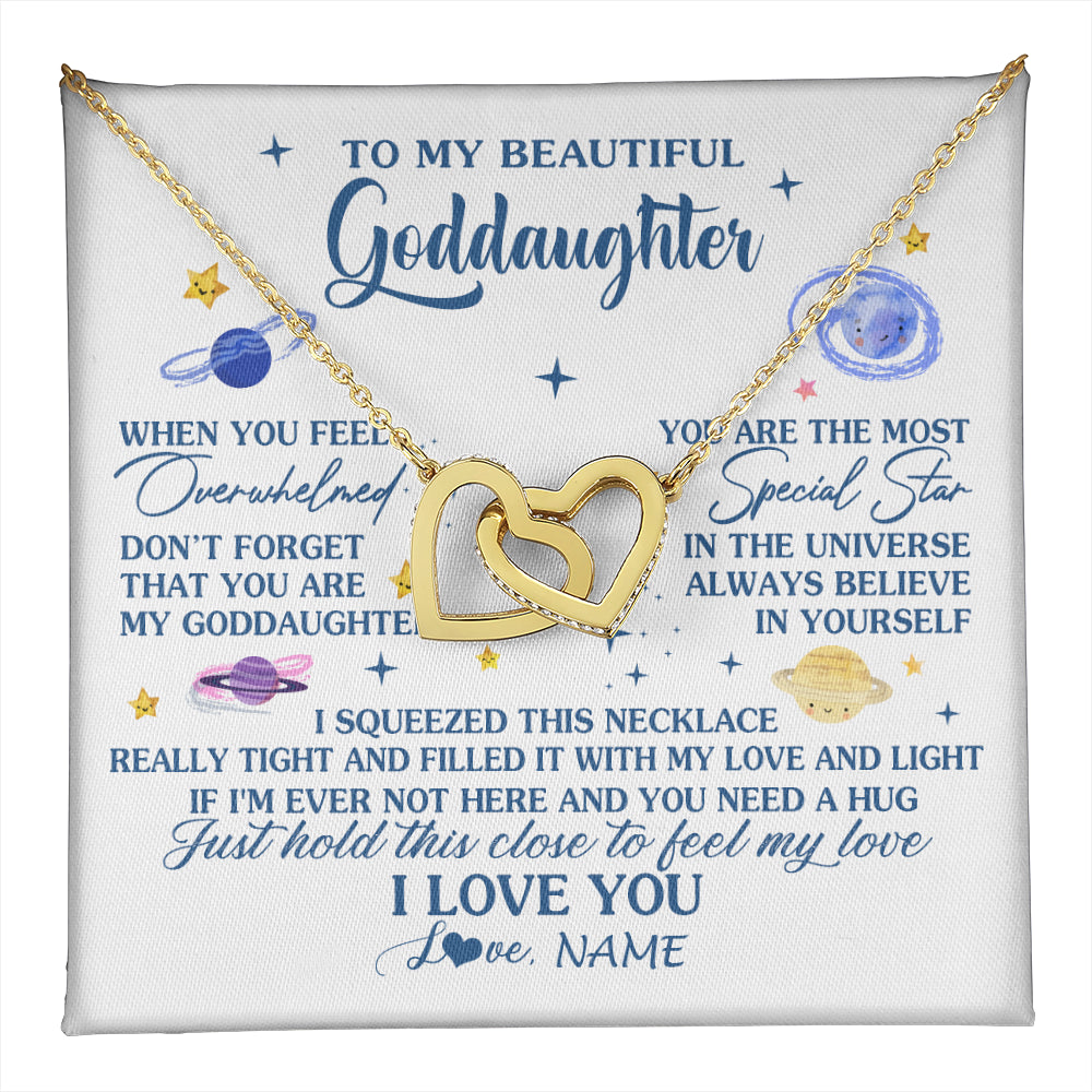 Interlocking Hearts Necklace 18K Yellow Gold Finish | 1 | Personalized To My Beautiful Goddaughter Gifs From Godmother Necklace Inspirational Goddaughter Birthday Graduation Christmas Customized Gift Box Message Card | teecentury