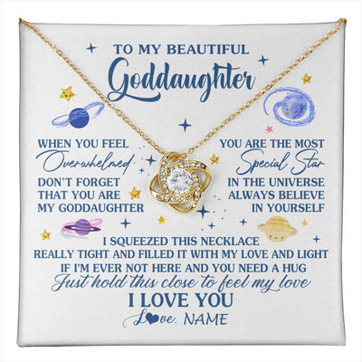 Love Knot Necklace 18K Yellow Gold Finish | 1 | Personalized To My Beautiful Goddaughter Gifs From Godmother Necklace Inspirational Goddaughter Birthday Graduation Christmas Customized Gift Box Message Card | teecentury