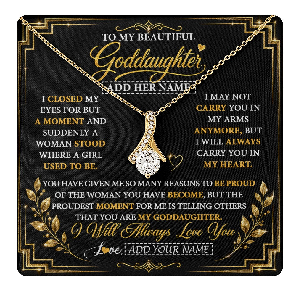 Alluring Beauty Necklace 18K Yellow Gold Finish | 1 | Personalized To My Beautiful Goddaughter Gifts From Godmother Pendant Necklace Niece I Close My Eyes Birthday Gifts Christmas Graduation Gift Box Message Card | https://teecentury.
