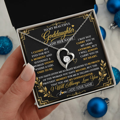 Forever Love Necklace 14K White Gold Finish | 2 | Personalized To My Beautiful Goddaughter Gifts From Godmother Pendant Necklace Niece I Close My Eyes Birthday Gifts Christmas Graduation Gift Box Message Card | https://teecentury.