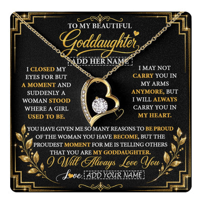 Forever Love Necklace 18K Yellow Gold Finish | 1 | Personalized To My Beautiful Goddaughter Gifts From Godmother Pendant Necklace Niece I Close My Eyes Birthday Gifts Christmas Graduation Gift Box Message Card | https://teecentury.