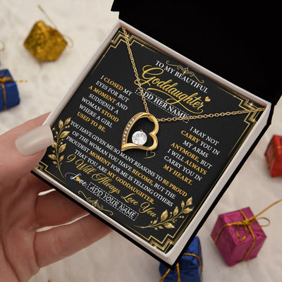 Forever Love Necklace 18K Yellow Gold Finish | 2 | Personalized To My Beautiful Goddaughter Gifts From Godmother Pendant Necklace Niece I Close My Eyes Birthday Gifts Christmas Graduation Gift Box Message Card | https://teecentury.