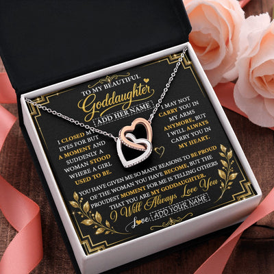 Interlocking Hearts Necklace Stainless Steel & Rose Gold Finish | 2 | Personalized To My Beautiful Goddaughter Gifts From Godmother Pendant Necklace Niece I Close My Eyes Birthday Gifts Christmas Graduation Gift Box Message Card | https://teecentury.
