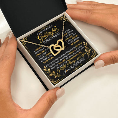 Interlocking Hearts Necklace 18K Yellow Gold Finish | 2 | Personalized To My Beautiful Goddaughter Gifts From Godmother Pendant Necklace Niece I Close My Eyes Birthday Gifts Christmas Graduation Gift Box Message Card | https://teecentury.