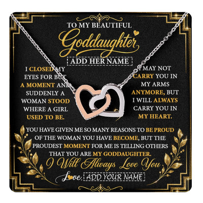 Interlocking Hearts Necklace Stainless Steel & Rose Gold Finish | 1 | Personalized To My Beautiful Goddaughter Gifts From Godmother Pendant Necklace Niece I Close My Eyes Birthday Gifts Christmas Graduation Gift Box Message Card | https://teecentury.
